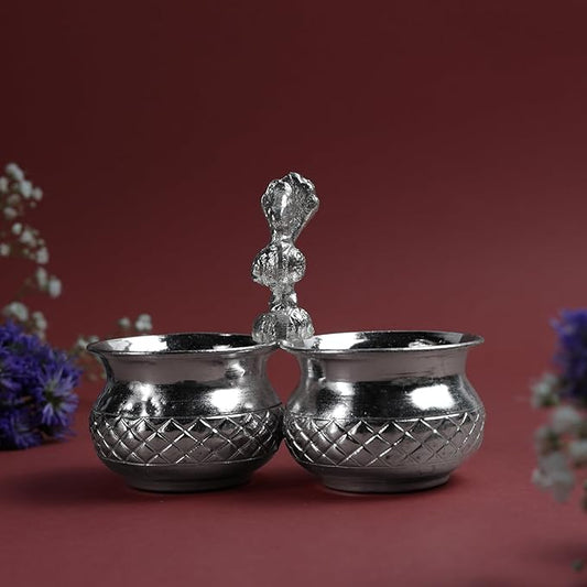 Panchwala Hammered Danam Kumkum Bowl Set of 2| Silver Finish | 4 Inch