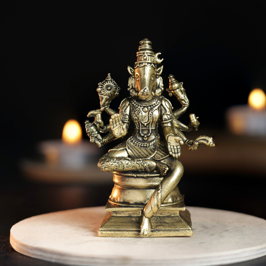 | Varahi Amman Panchaloha Idol | Handcrafted Mini Brass Finish | 7 cm Hindu Goddess idol