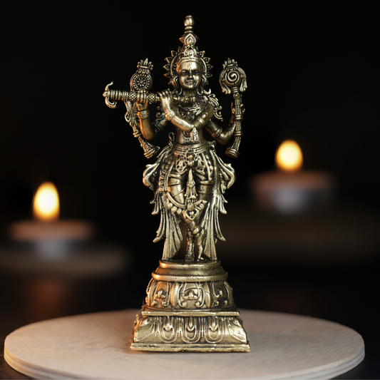 260gm South Krishna Panchloha Idol | Size 9 × 3 × 3 CM | Handcrafted Traditional Divine Statue for Home & Temple Décor
