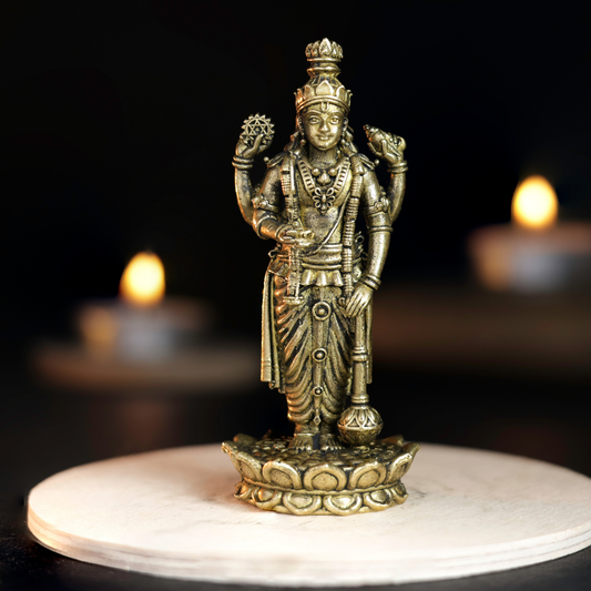 Vishnu Panchloha Idol | Size 8 cm | Approx 100 Gram | Handmade Traditional Hindu Religious Statue for Home Temple and Pooja