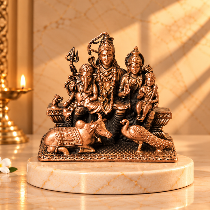 Copper Shiva Parivar Idol , 2.5 inches, 310 Grams , Patina Antique Finish