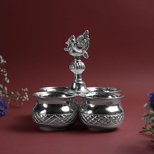 Panchwala 4 Bowl Murga Kumkum Holder | Silver finish