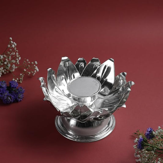 Rose Flower Kumkum Bowl Stand Metal Pooja Accessory for Home Mandir