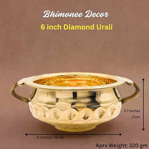 Diamond Carving Urali Thali 6"inch | 320 gm Decorative Brass Bowl & Platter