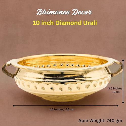 Diamond Carving Urali Bowl 10"inch | 740 gm Decorative Brass Bowl & Platter