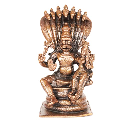 5-Inch Copper Handmade Lakshmi Narasimha Idol | Patina Antique Finish | 750 gm | 1 Pc