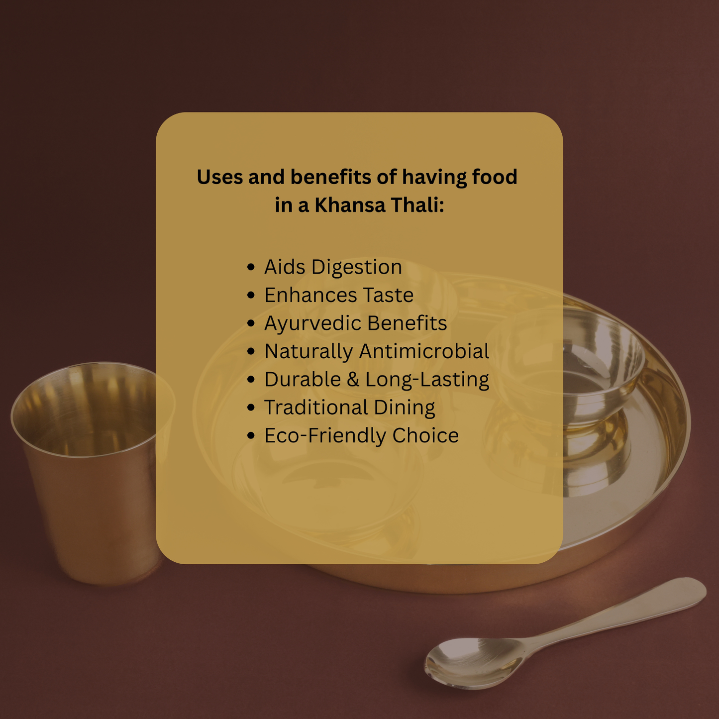 Plain Kansa Thali Set 6Pcs - 1 Thali, 1 Glass, 2 Bowls, 1 Chutney Bowl, 1 Spoon - Approx Weight (1610gm)