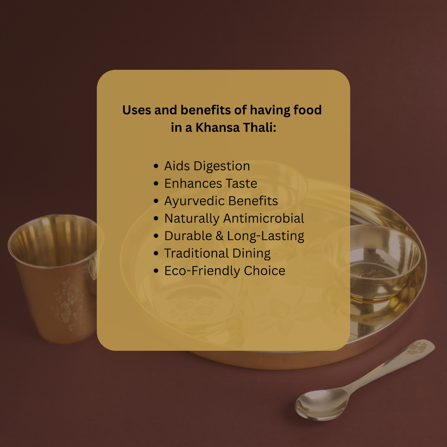 Flower Kansa Thali Set 6Pcs - 1 Thali, 1 Glass, 2 Bowls, 1 Chutney Bowl, 1 Spoon - Approx Weight (1875gms)