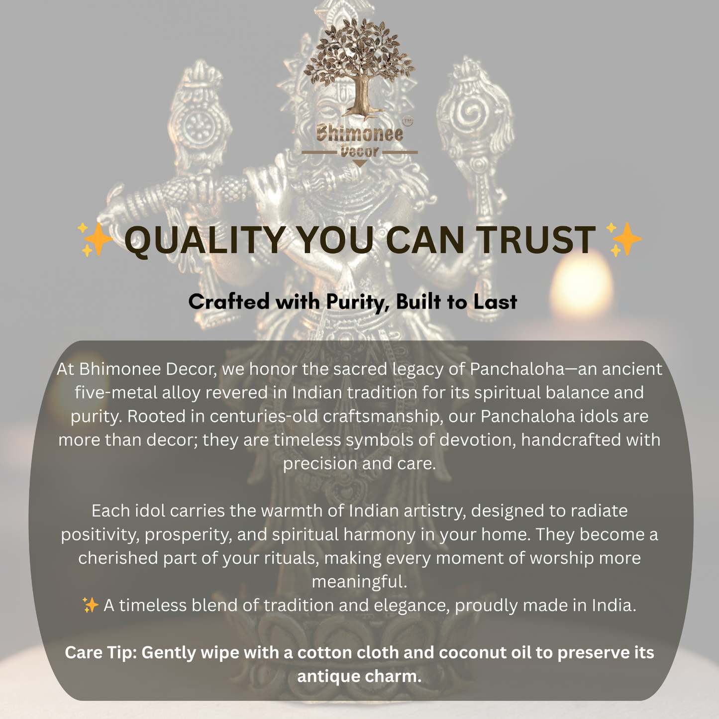 Bhimonee Decor | Flower Bottom Krishna Panchloha Idol | Size 10 × 3 cm | Approx 170 gm | Handcrafted Lord Krishna Statue for Home Temple and Pooja