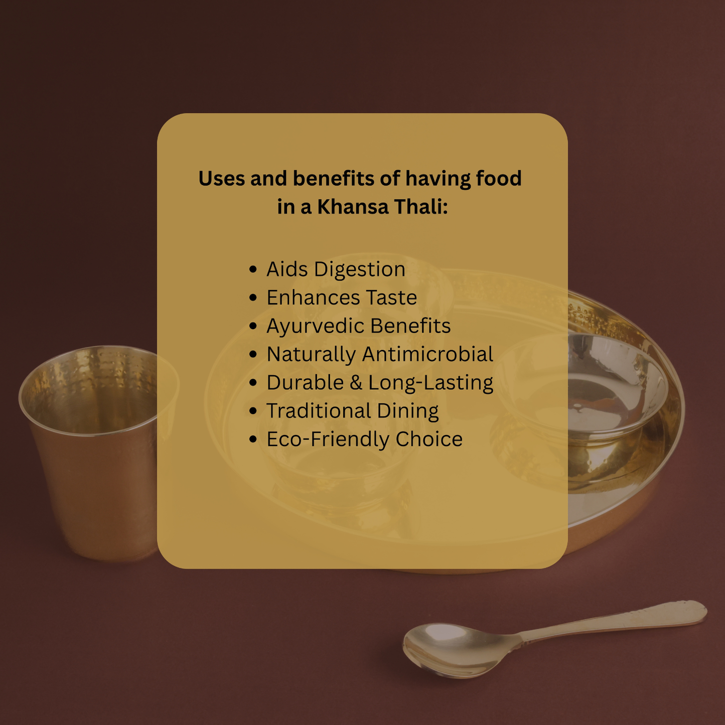 Hammered Kansa Thali Set 6Pcs - 1 Thali, 1 Glass, 2 Bowls, 1 Chutney Bowl, 1 Spoon - Approx Weight (1600gm)