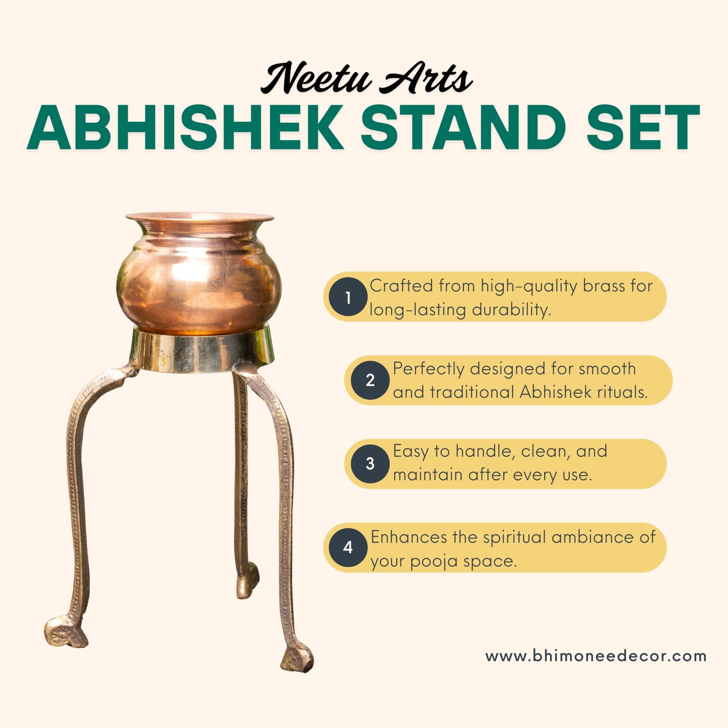 Swastik Abhishek Stand – 5 Inch Medium Brass Puja Stand