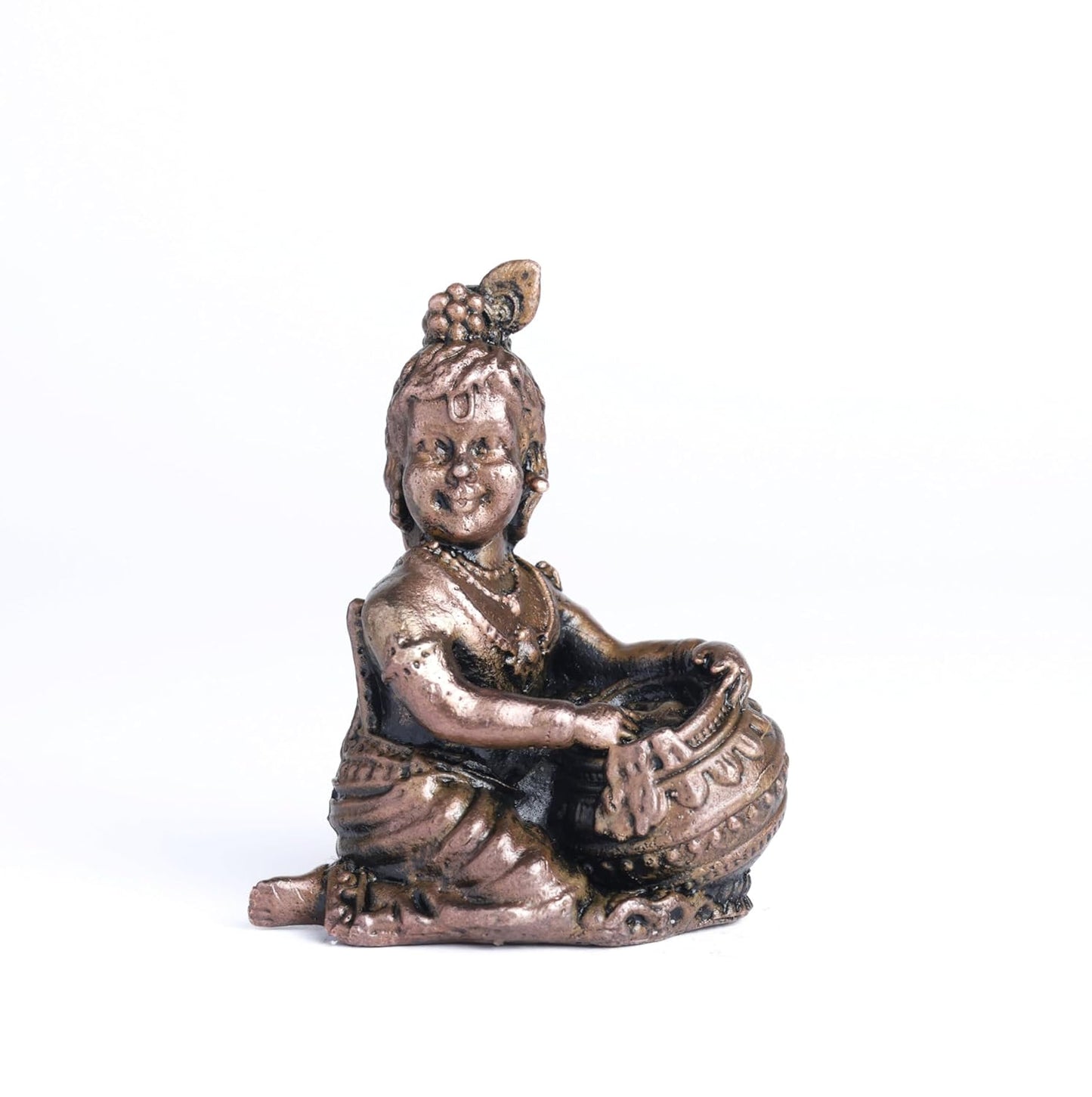 Bal Krishna Idol with Matki | 200 gm ,6.5 inches Krishna Murti | Antique Finish Metal God Statue for Home Temple