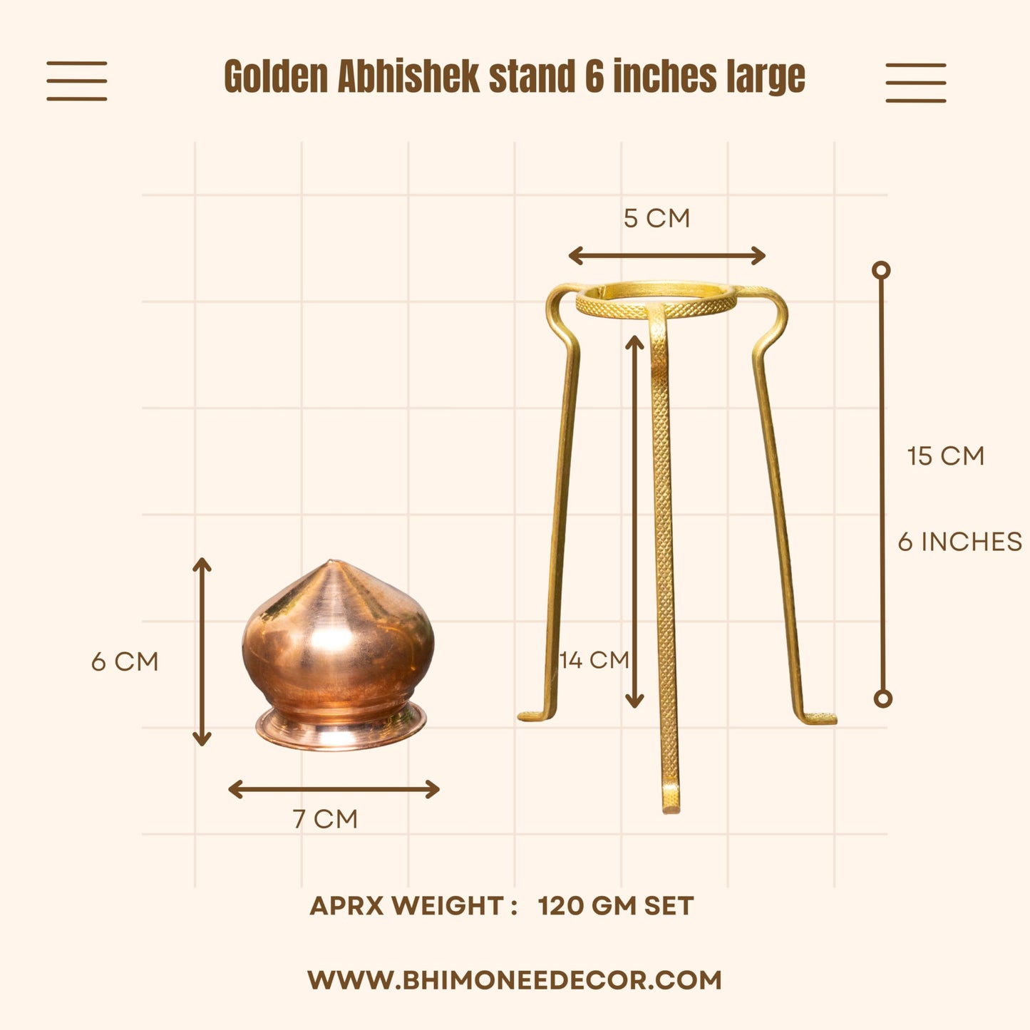 Golden Abhishek Stand – 6 Inch Large Brass Puja Stand