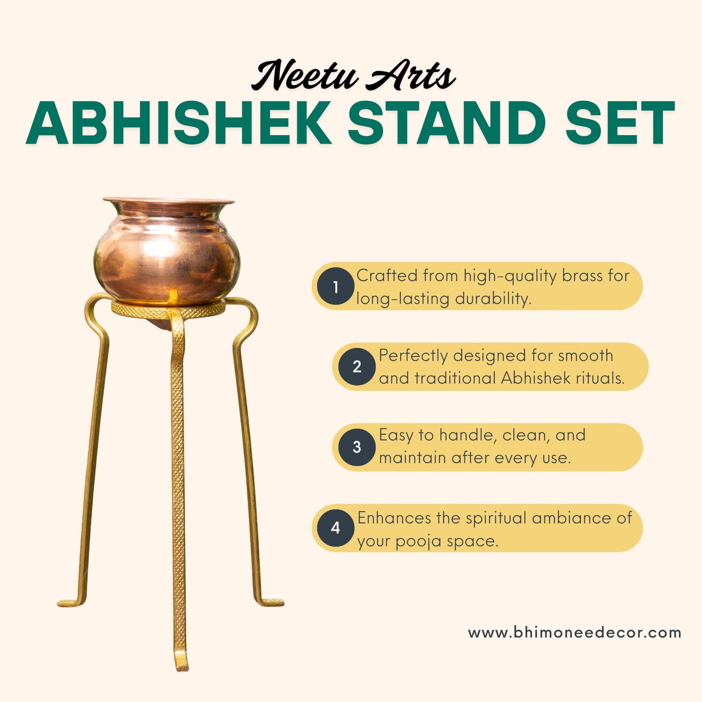 Golden Abhishek Stand – 6 Inch Large Brass Puja Stand