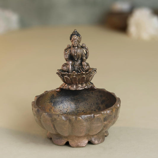 Lotus Lakshmi Urli | 130 gm,6.5 inches Metal Decorative Bowl with Antique Finish for Home Temple