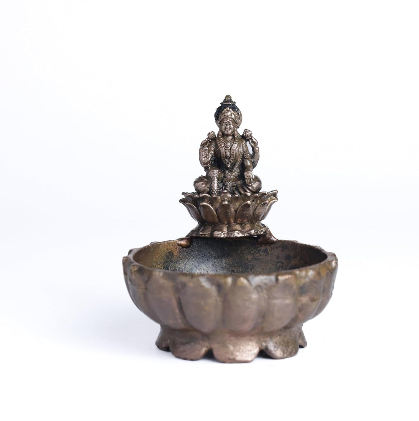 Lotus Lakshmi Urli | 130 gm,6.5 inches Metal Decorative Bowl with Antique Finish for Home Temple