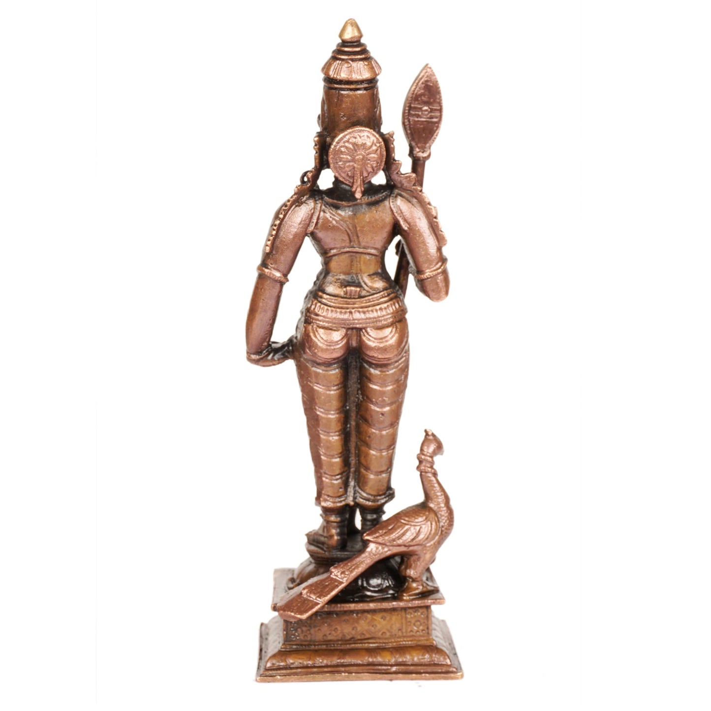 Copper Kartikeya Murugan Idol with Peacock | 6-Inch | Patina Antique Finish | 550g | 1 Pc