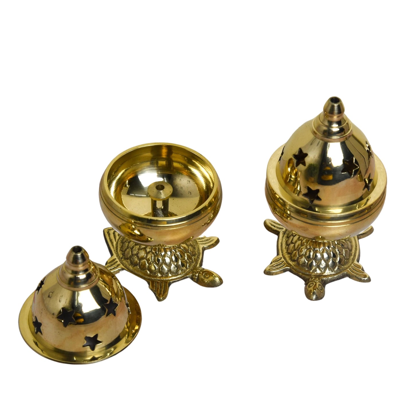 Brass Tortoise Covering Akhand Nanda Diya, 4 inches, Brass Colour, Pack of 1 Pair