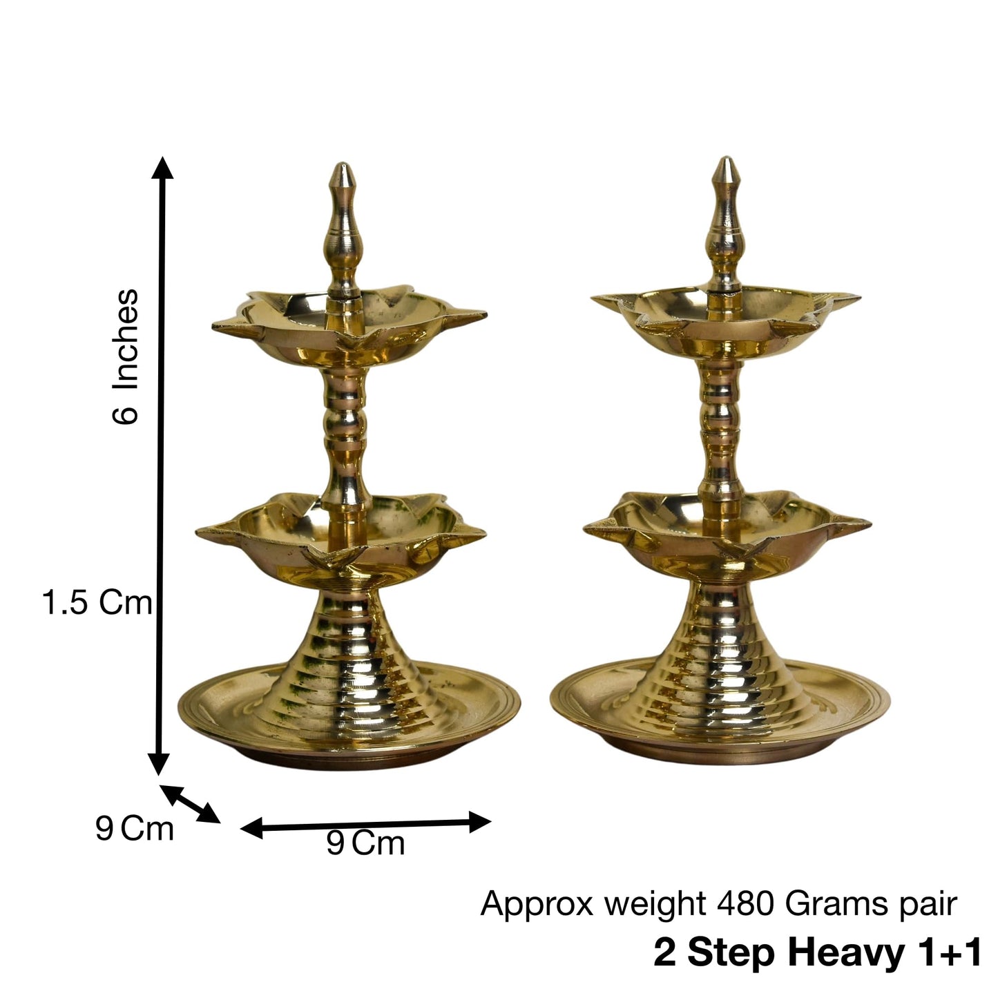 Brass Electric LED Diya with 2-Step Traditional Deepak Design | 6 Inches, 480 gm