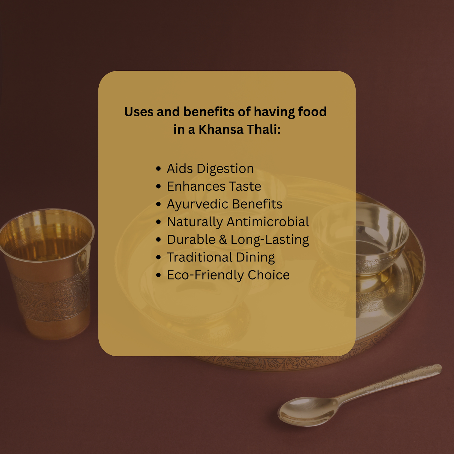 Nakashi Kansa Thali Set 6Pcs - 1 Thali, 1 Glass, 2 Bowls, 1 Chutney Bowl, 1 Spoon - Approx Weight (1680gm)