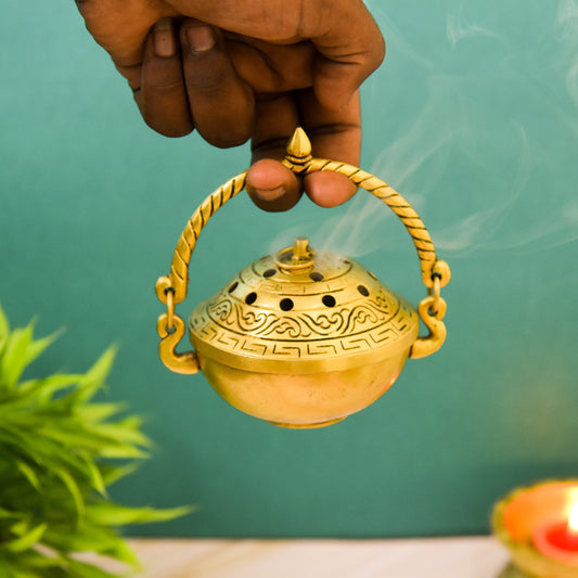 Brass Agarbatti & Dhoop Holder with Handle | Antique Black Finish | 2.75-Inch (580 gm, 1 Pc)
