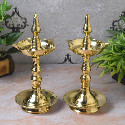 Pure Brass Udupi Kerala Fancy Diya | 10.25 Inches, Pack of 1 Pair