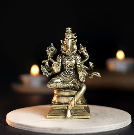 Varahi Amman Panchaloha Idol | Handcrafted Mini Brass Finish | 7 cm | 140G | Hindu Goddess Idol