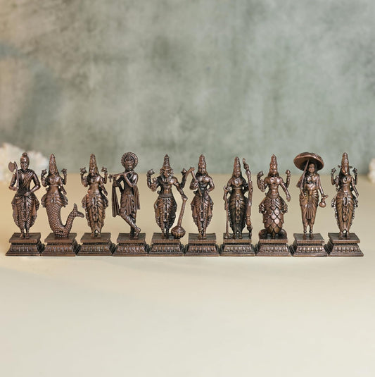 Dashavatar Idol Set | 800 gm ,8 inches Brass Finish Vishnu 10 Avatars Murti Set | , Spiritual Decor & Gifting