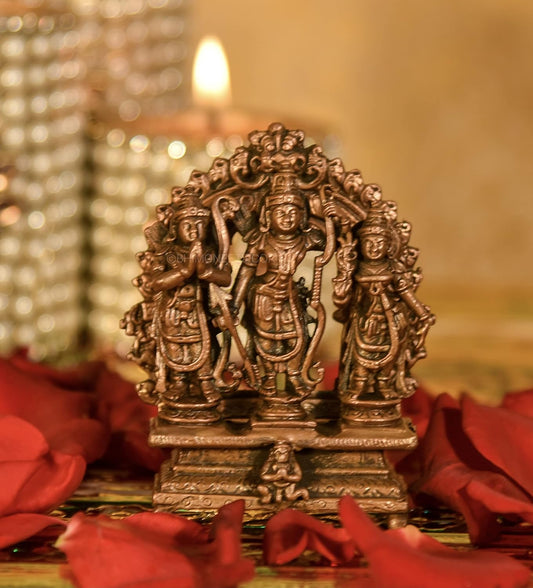 Pure Copper Handmade Lord Ram Darbar Murti | Rama Sita Lakshman Hanuman Statue | Ram Parivar Murti for Home Temple | Size 2.65 Inch Approx