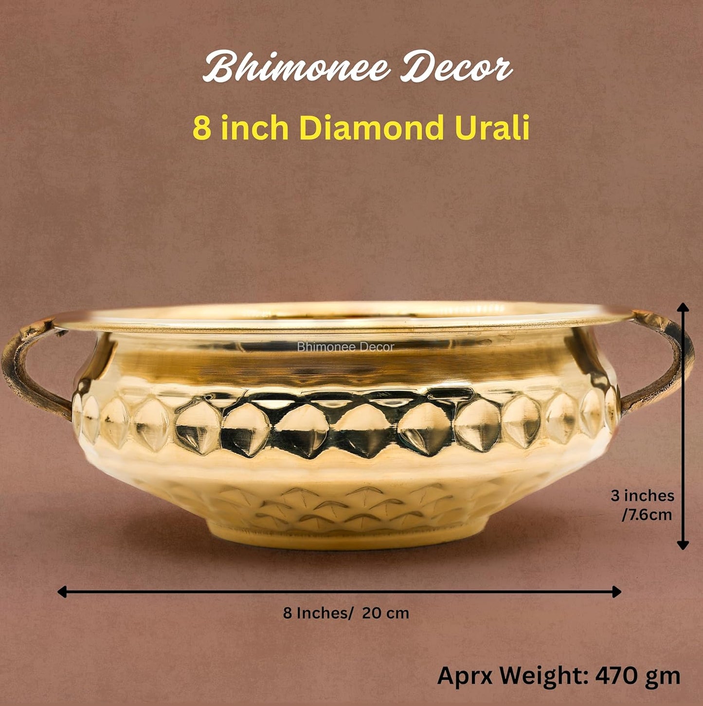 Diamond Carving Urali Bowl 8"inch | 470 gm Decorative Brass Bowl & Platter