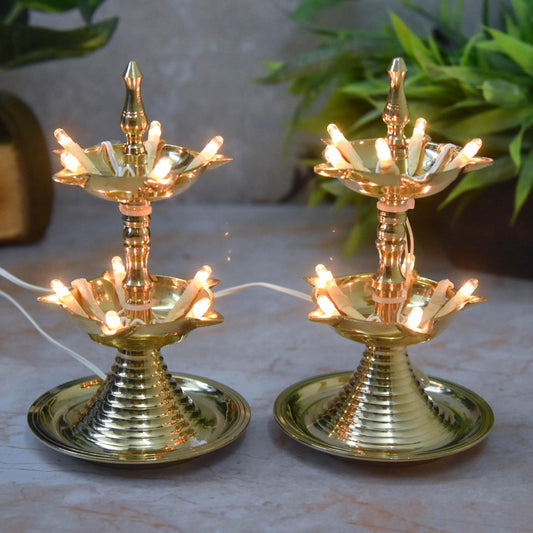 Brass Electric LED Diya with 2-Step Traditional Deepak Design | 6 Inches, 480 gm