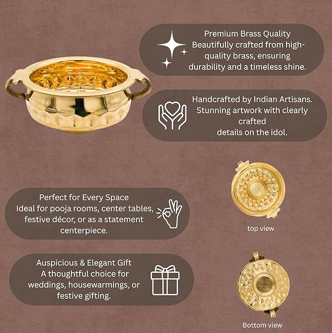 Diamond Carving Urali Thali 6" | 320 gm Decorative Brass Bowl & Platter | Home Decor, Pooja & Gifting | Brass | Gold