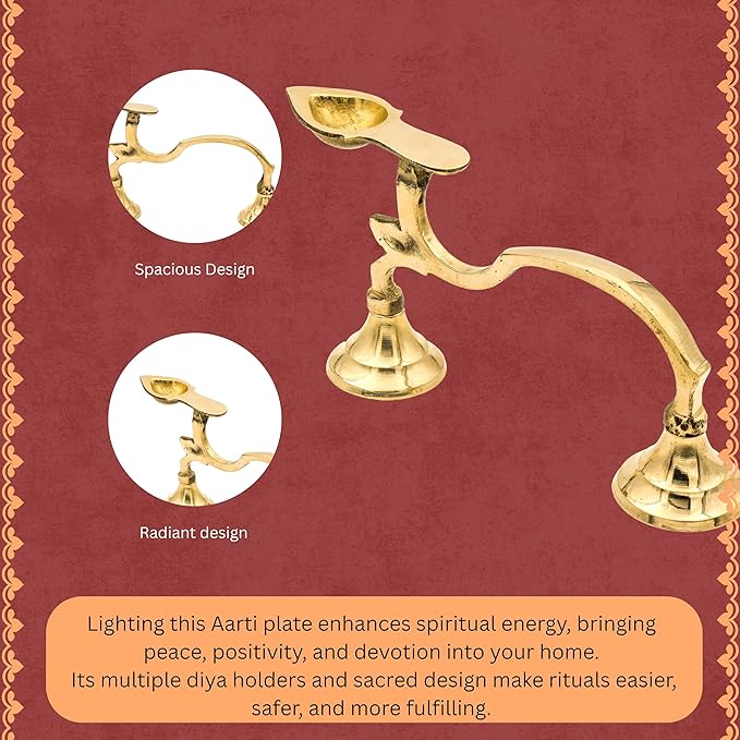 Om Shakti Brass Diya with Stand |14.5x9 cm, 220 gm Traditional Pooja Oil Lamp for Mandir & Festivals | Handcrafted Deepam with Sturdy Base | Decorative Temple Accessory