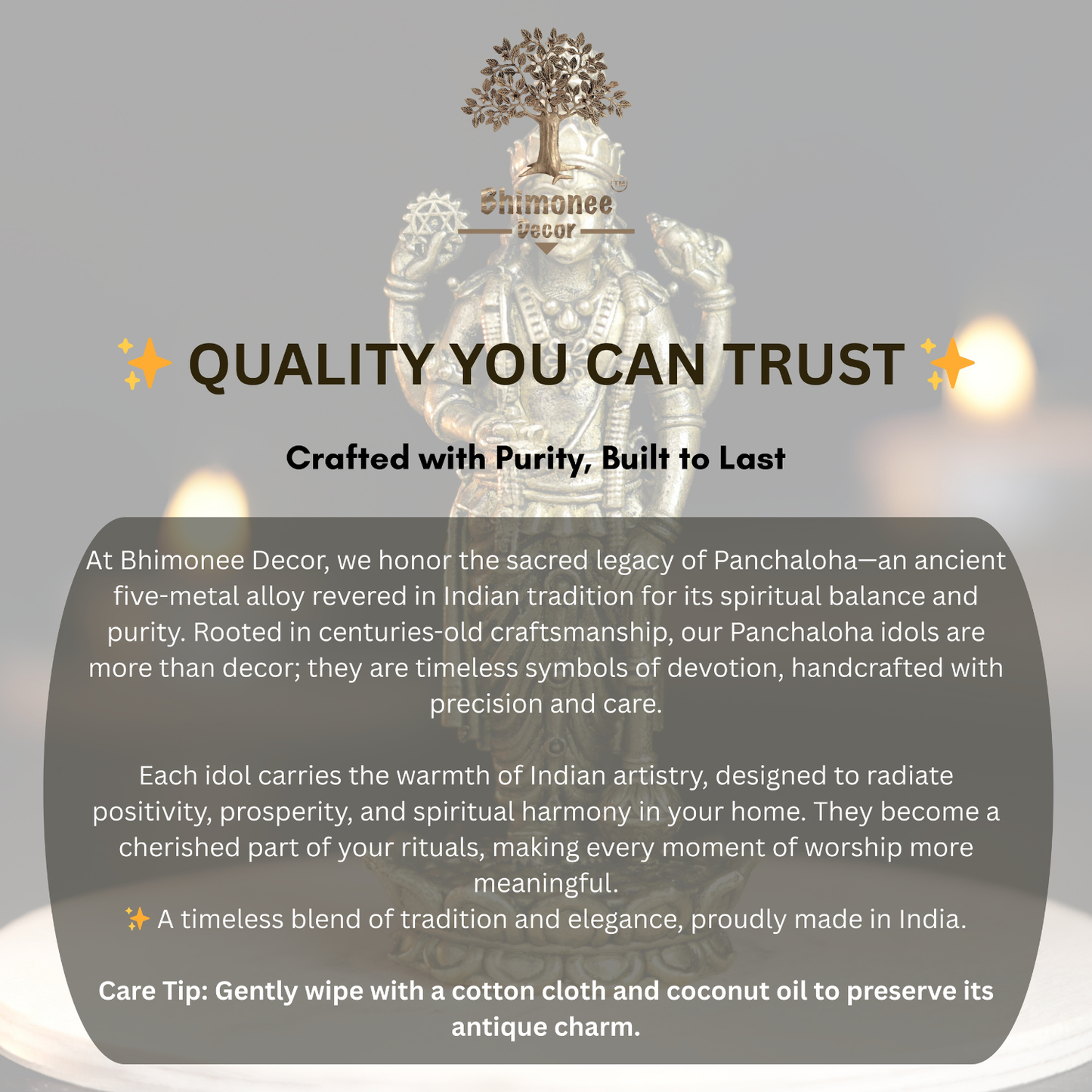 Bhimonee Decor | Vishnu Panchloha Idol | Size 8 cm | Approx 100 Gram | Handmade Traditional Hindu Religious Statue for Home Temple and Pooja