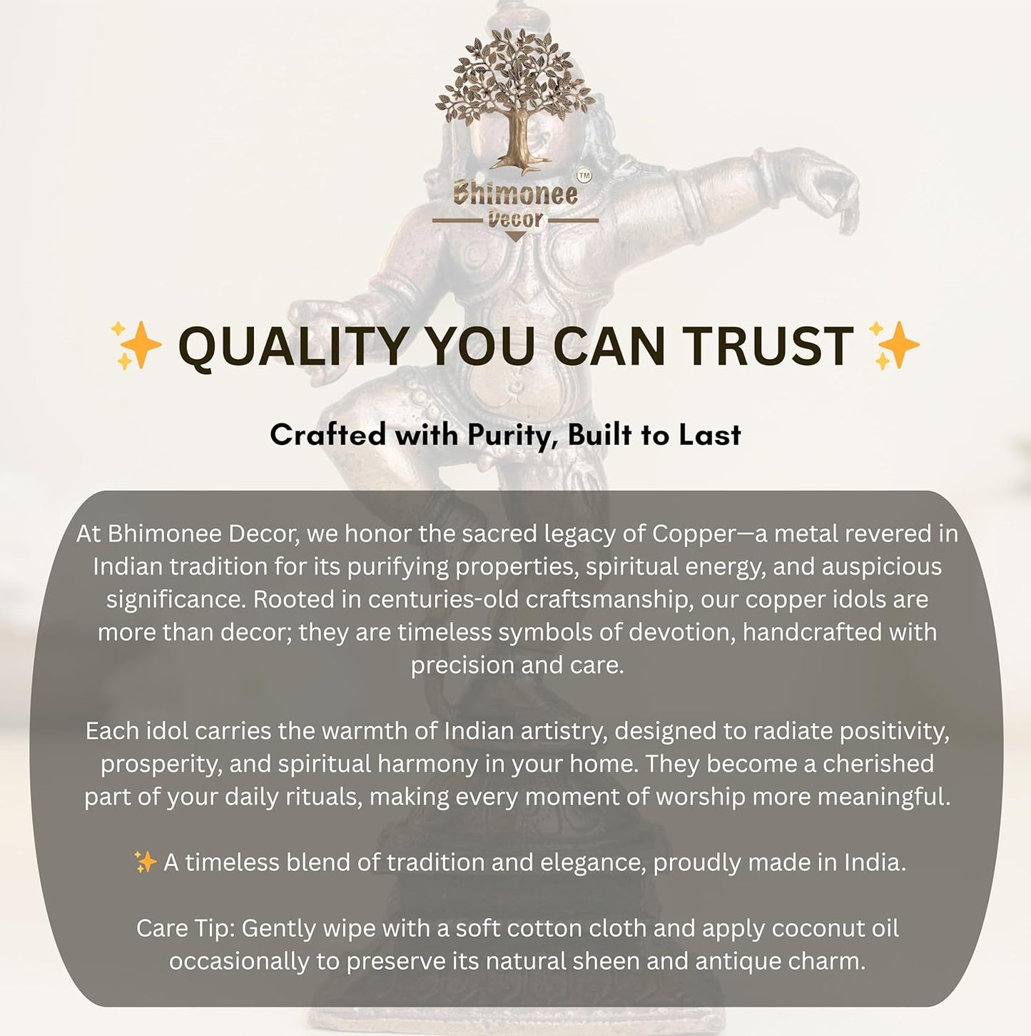 Dancing Krishna | 12 cm | 290gm Handmade Copper Idol | Antique Patina Finish | Lord Krishna Murti Statue | Pooja Mandir Home Decor Showpiece