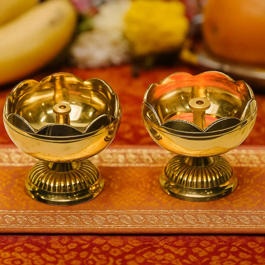Pure Brass Tamator Nanda Deep, Deepak, Diya for Pooja Purposes, 2.4 Inches, 240 gm