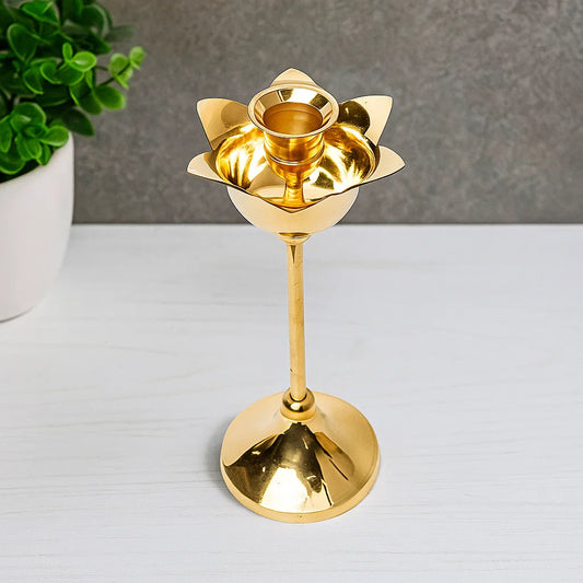 Brass Candle Stand Holder for Pooja Room Decor, Home Decoration All Purpose, 8 inches, 250gm