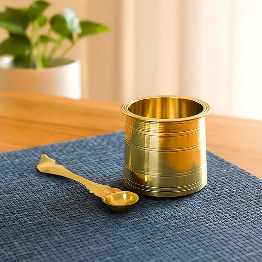 Brass Panchpatra with Achamani for Pooja, 2.4 inches, 170gm