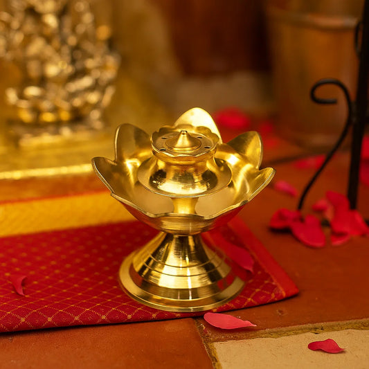 Brass Lotus Design Agarbatti/Dhoop Holder, Home Décor, Gift & Pooja, 100 gm, 2.8 inches, Brass Black Antique Finish, 1 Piece
