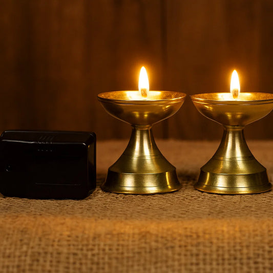 Pure Brass Neeranjan Electric Gold Bulb Lights Diya | Deep | Deepak for Pooja | Puja | Mandir | Diwali Festival Decoration | Pair