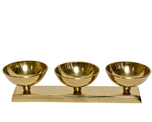 Bhimonee Decor Pure Brass 3 Line/Sal Diya, 1.75 inches, Brass Colour, Pack of 1 Pc