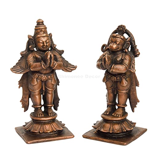 Bhimonee Decor Handmade Copper Garuda and Hanuman Set Idol 3.4 inches , Patina Antique Finish , 1 Piece