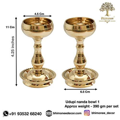 Pure Brass Udupi Nanda Bowl Long Table Diya, 4.25 inches Big, Pack of 2
