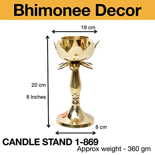 Brass Candle Stand Holder for Pooja Room Decor, Home Decoration All Purpose, 8 inches, 360gm