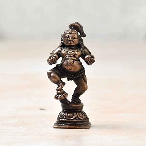 Copper Butter Navaneetha Krishna Idol, 2.5 inches, 60 Grams, Patina Antique Finish