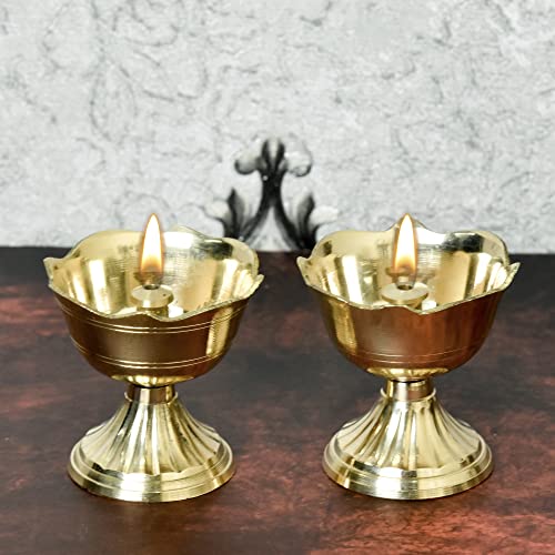 Pure Brass Rose Nanda Table Diya, 1.75 inches, Brass, Pack of 2 pcs