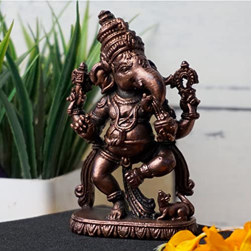 Handmade Copper Dancing Ganesha Idol 3.35 inches