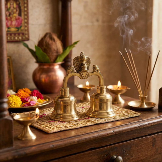 Bhimonee Decor Pure Brass Bell: A Traditional Pooja Essential for Daily Worship and Ritual Practices