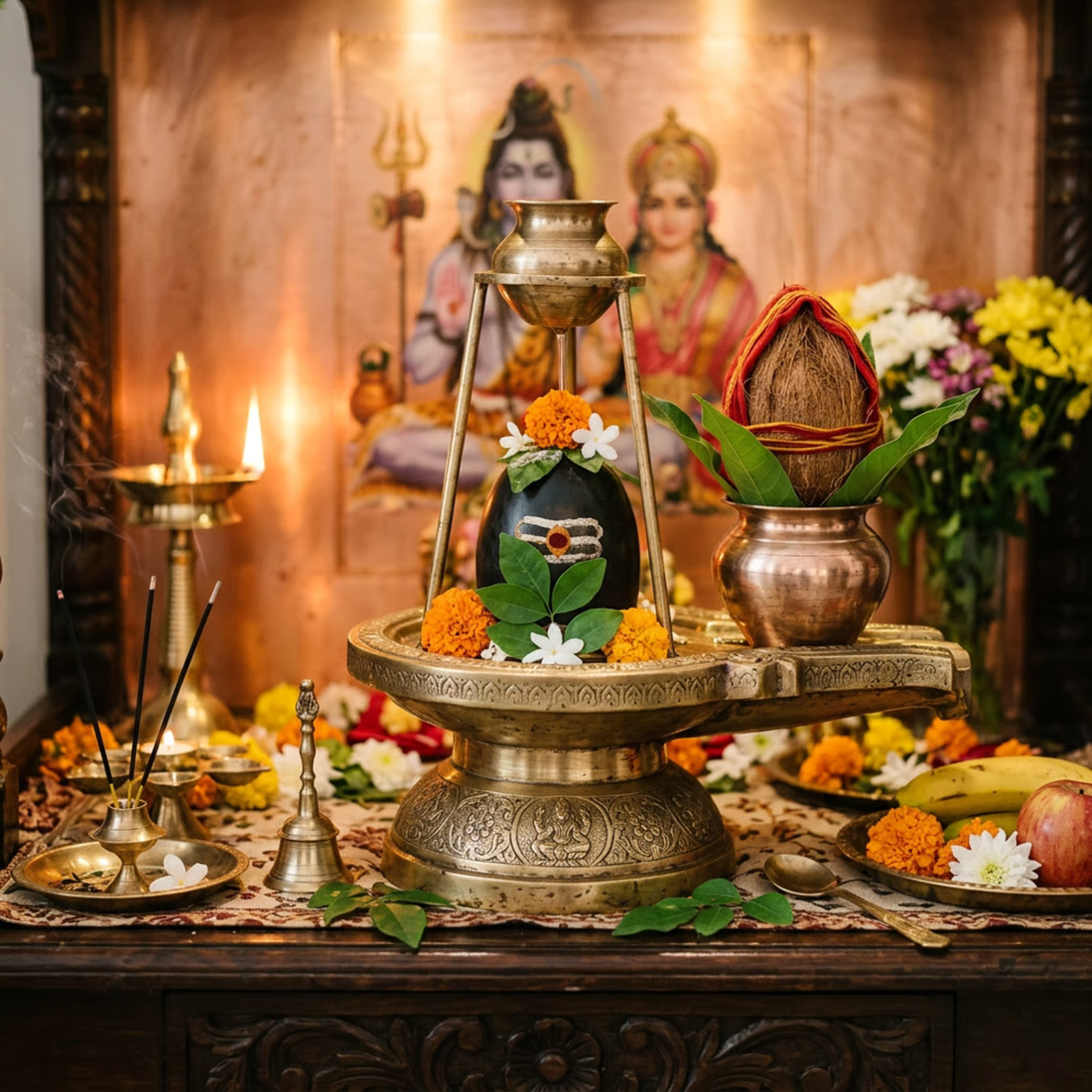 Bhimonee Decor Brass Abhishek Stand With Kalash: A Sacred Companion for Shiva Worship