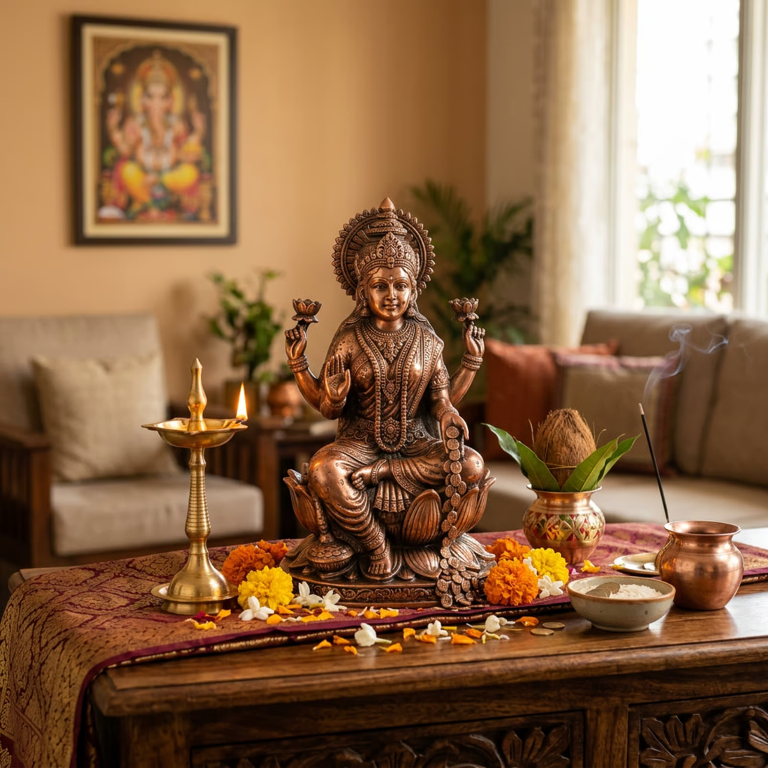 Bhimonee Decor Copper Lakshmi Sitting Idol: Welcoming Wealth and Grace Into Your Home